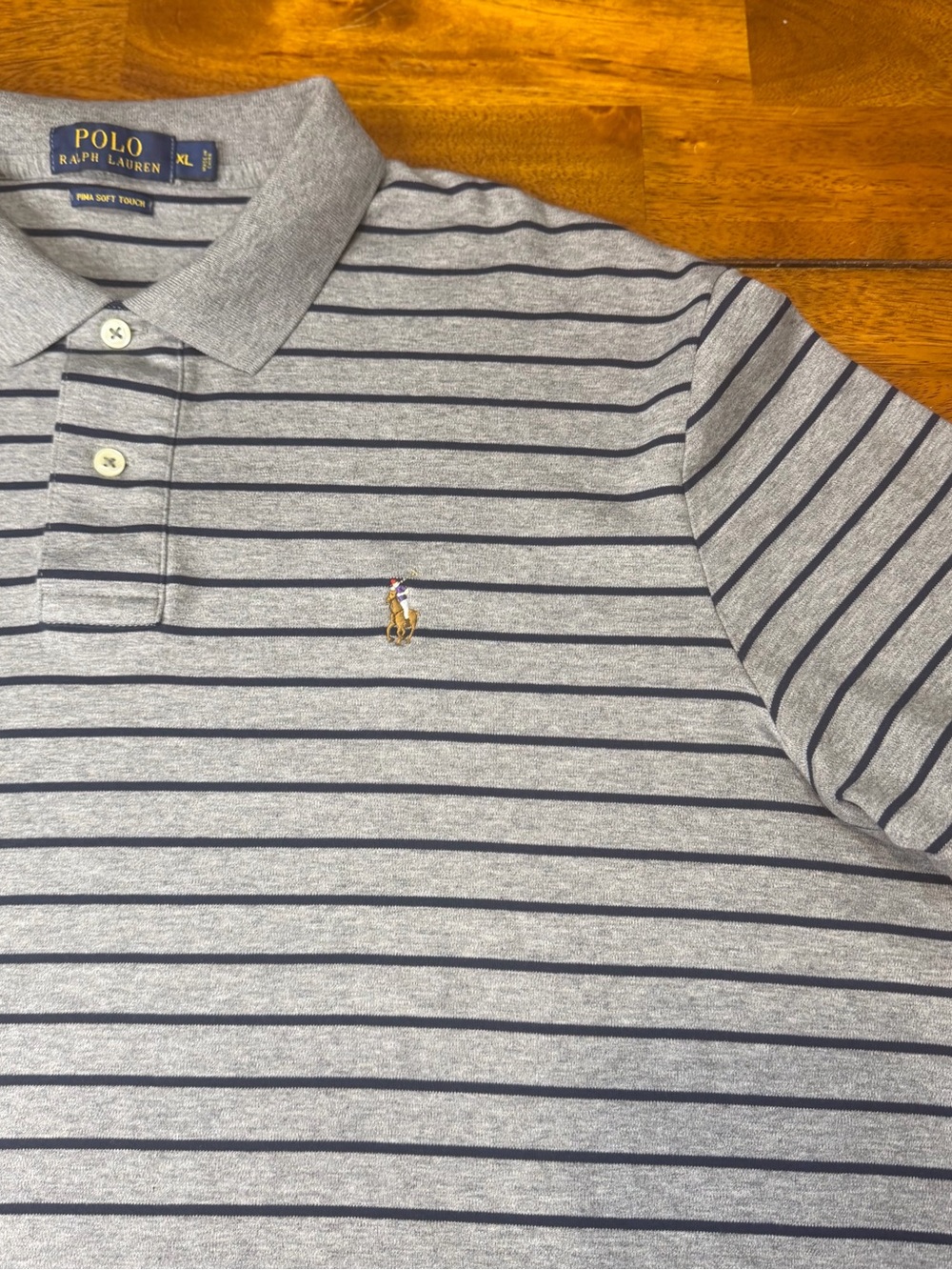 Polo Ralph Lauren Men’s XL Pima Soft Touch Gray Black Striped Polo Shirt